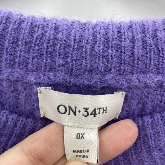 On 34th Womens Plus Size 0X Chunky-Knit Crewneck Sweater Bright Iris Purple 160 - Picture 5 of 7
